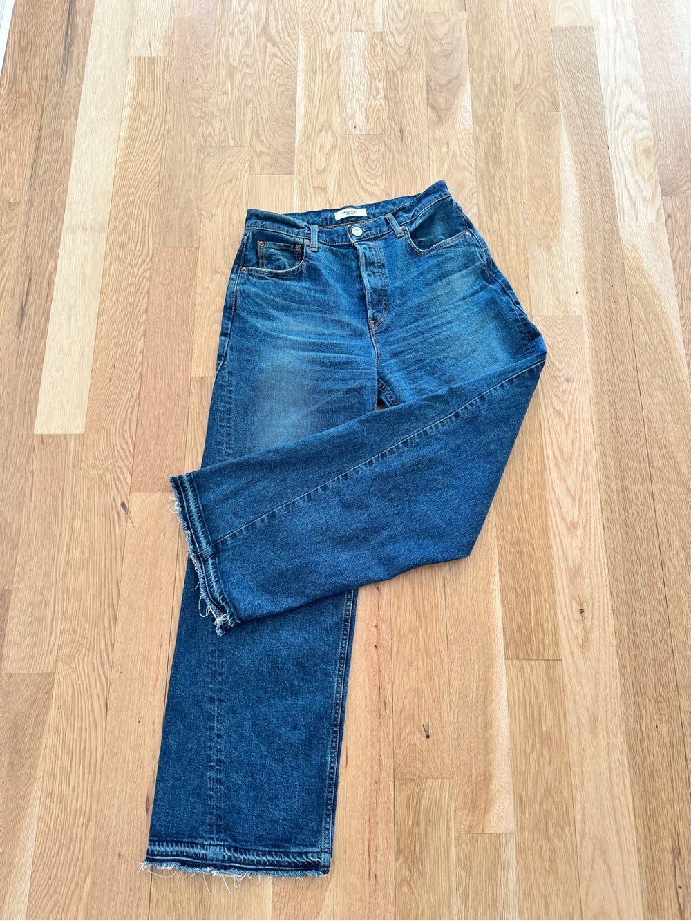 Moussy Dark Blue Wide Leg- Raw Hem Jeans